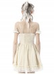 Steampunk Style Sexy Off-Shoulder Half-Sleeves Layered Lace Strap Beige Suspender Mini Dress