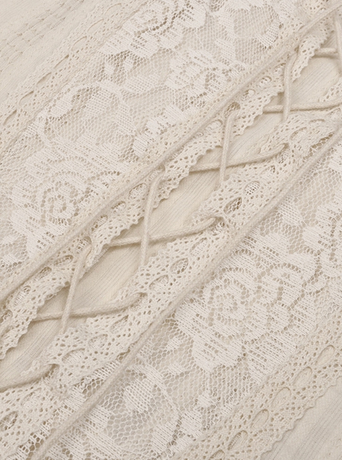Steampunk Style Sexy Off-Shoulder Half-Sleeves Layered Lace Strap Beige Suspender Mini Dress