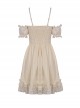 Steampunk Style Sexy Off-Shoulder Half-Sleeves Layered Lace Strap Beige Suspender Mini Dress