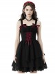 Gothic Style Sweet Burgundy Velvet Strapped Bowknot Lace Embellished Black Suspender Doll Dress