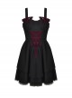 Gothic Style Sweet Burgundy Velvet Strapped Bowknot Lace Embellished Black Suspender Doll Dress