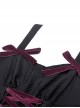 Gothic Style Sweet Burgundy Velvet Strapped Bowknot Lace Embellished Black Suspender Doll Dress
