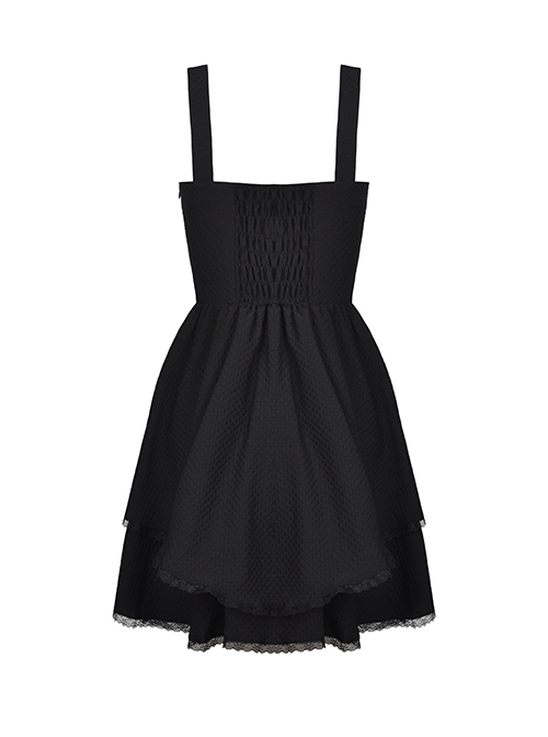 Gothic Style Sweet Burgundy Velvet Strapped Bowknot Lace Embellished Black Suspender Doll Dress