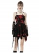 Punk Style Rock Cool Irregular Torn Mesh Hem Sexy Black And Red Tie-Dye Suspender Dress