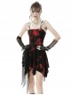 Punk Style Rock Cool Irregular Torn Mesh Hem Sexy Black And Red Tie-Dye Suspender Dress