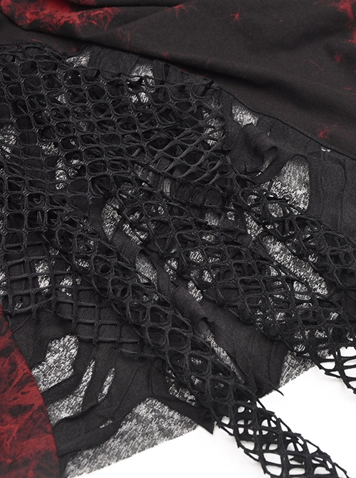 Punk Style Rock Cool Irregular Torn Mesh Hem Sexy Black And Red Tie-Dye Suspender Dress