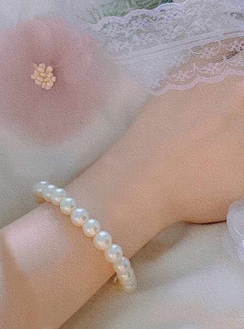 Daily Simple Versatile Girl Palace Noble Retro Classic Lolita Imitation Glossy Mellow White Pearl Bracelet