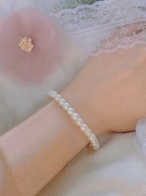 Daily Simple Versatile Girl Palace Noble Retro Classic Lolita Imitation Glossy Mellow White Pearl Bracelet