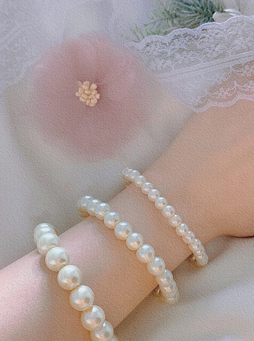 Daily Simple Versatile Girl Palace Noble Retro Classic Lolita Imitation Glossy Mellow White Pearl Bracelet