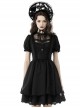 Gothic Style Lace Stand-Up Collar And Metal Cross Decoration Sweet Puff Sleeves Black Dress
