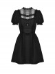 Gothic Style Lace Stand-Up Collar And Metal Cross Decoration Sweet Puff Sleeves Black Dress