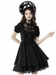 Gothic Style Lace Stand-Up Collar And Metal Cross Decoration Sweet Puff Sleeves Black Dress