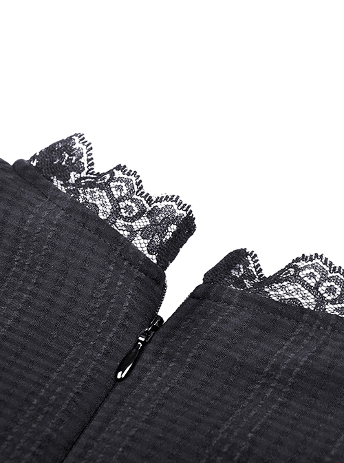 Gothic Style Lace Stand-Up Collar And Metal Cross Decoration Sweet Puff Sleeves Black Dress