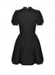 Gothic Style Lace Stand-Up Collar And Metal Cross Decoration Sweet Puff Sleeves Black Dress