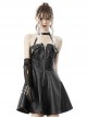 Punk Style Metal Buckle Zipper Decoration Cool Black Leather Suspender Halter Dress