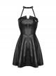 Punk Style Metal Buckle Zipper Decoration Cool Black Leather Suspender Halter Dress
