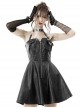 Punk Style Metal Buckle Zipper Decoration Cool Black Leather Suspender Halter Dress