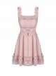Gothic Style Cute Bowknot Ruffle Decoration Light Mesh Cross Strap Sweet Pink Suspender Dress