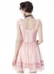 Gothic Style Cute Bowknot Ruffle Decoration Light Mesh Cross Strap Sweet Pink Suspender Dress