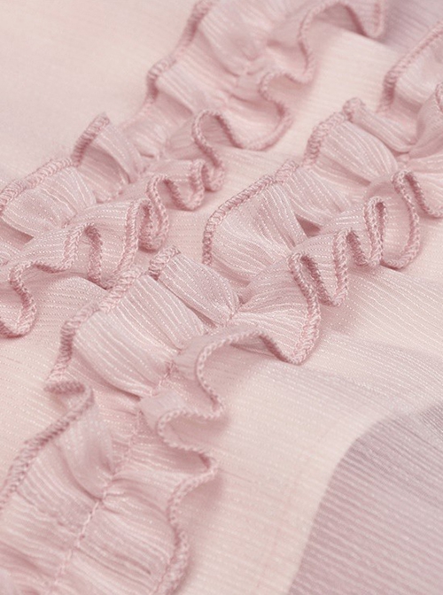 Gothic Style Cute Bowknot Ruffle Decoration Light Mesh Cross Strap Sweet Pink Suspender Dress