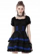 Gothic Style Blue Ribbon Bowknot Skirt Ruffled Black Cute Short Puff Sleeves Baby Doll Dress