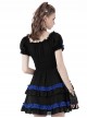 Gothic Style Blue Ribbon Bowknot Skirt Ruffled Black Cute Short Puff Sleeves Baby Doll Dress