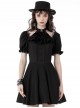 Gothic Style Ribbon Bow Retro Palace Style Bowknot Tie Black Halter Neck Puff Sleeves Mini Dress