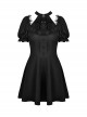 Gothic Style Ribbon Bow Retro Palace Style Bowknot Tie Black Halter Neck Puff Sleeves Mini Dress