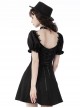 Gothic Style Ribbon Bow Retro Palace Style Bowknot Tie Black Halter Neck Puff Sleeves Mini Dress