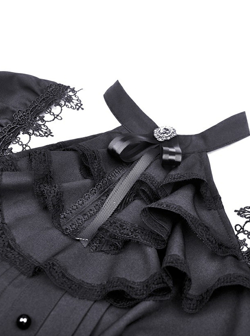 Gothic Style Ribbon Bow Retro Palace Style Bowknot Tie Black Halter Neck Puff Sleeves Mini Dress