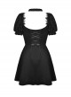 Gothic Style Ribbon Bow Retro Palace Style Bowknot Tie Black Halter Neck Puff Sleeves Mini Dress