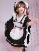 Cherry Blossoms Series Black Pink Japanese Style High Waist Kawaii Apron Bowknot Wide Sleeves Shirt Short Skirt Scarf Set