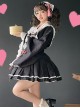 Cherry Blossoms Series Black Pink Japanese Style High Waist Kawaii Apron Bowknot Wide Sleeves Shirt Short Skirt Scarf Set