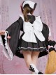 Cherry Blossoms Series Black Pink Japanese Style High Waist Kawaii Apron Bowknot Wide Sleeves Shirt Short Skirt Scarf Set