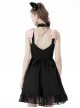 Gothic Style Sweet Pink Bowknot Leather Heart Decoration Pearl Pendant Embellished Black Suspender Doll Dress