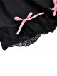 Gothic Style Sweet Pink Bowknot Leather Heart Decoration Pearl Pendant Embellished Black Suspender Doll Dress