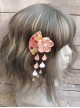 Japanese Style Girly Pink Sakura Modeling Side Fan Double Petal Tassel Oiran Sweet Lolita Hairpin