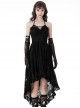 Gothic Style Retro Ruffled Low Collar Lace Short Front Long Back Hem Sexy Black Suspender Dress