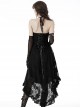 Gothic Style Retro Ruffled Low Collar Lace Short Front Long Back Hem Sexy Black Suspender Dress