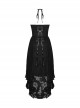 Gothic Style Retro Ruffled Low Collar Lace Short Front Long Back Hem Sexy Black Suspender Dress