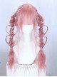 Peach Pink Water Ripples Long Curly Hair Flat Bangs Versatile Daily Cute Girl Sweet Lolita Full Head Wig