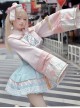 Little Zombie Series Pink Traditional Chinese Knot High Waist Cute Playful Sweet Lolita Long Sleeves Shirt Short Dress Hat Set