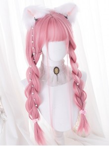 Two Dimensions Comic Style Cosplay Flat Bangs Cute Pink Long Straight Hair Sweet Lolita Full Head Wig