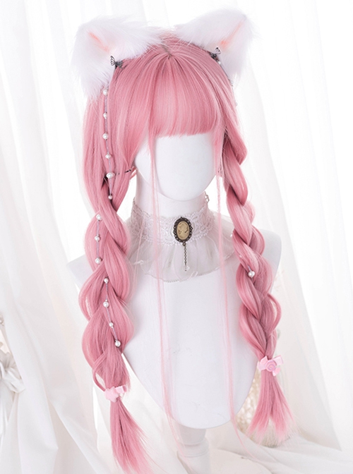 Two Dimensions Comic Style Cosplay Flat Bangs Cute Pink Long Straight Hair Sweet Lolita Full Head Wig