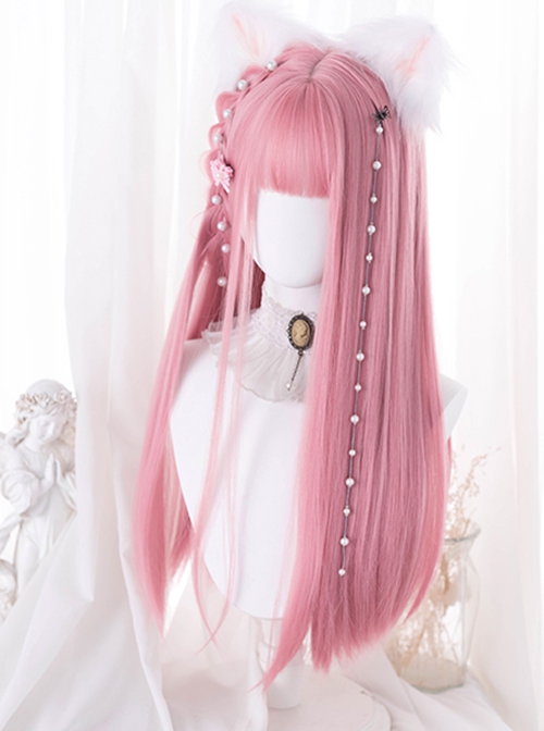 Two Dimensions Comic Style Cosplay Flat Bangs Cute Pink Long Straight Hair Sweet Lolita Full Head Wig
