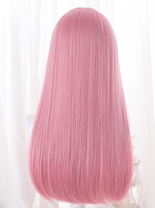 Two Dimensions Comic Style Cosplay Flat Bangs Cute Pink Long Straight Hair Sweet Lolita Full Head Wig