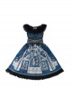 Egyptian Style Gorgeous Elegant Retro Black Cat Print Lace Round Neck Classic Lolita Sleeveless Dress Small Girdle Set