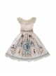 Egyptian Style Gorgeous Elegant Retro Black Cat Print Lace Round Neck Classic Lolita Sleeveless Dress Small Girdle Set