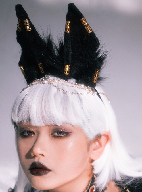 Egyptian Style Dusk Simulated Jackal Plush Cat Golden Jewelry Decorative Ears Abinus Classic Lolita Headband