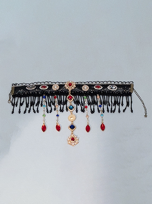 Dusk Baste Series Gorgeous Vintage Egyptian Style Colorful Gemstone Pearl Tassel Classic Lolita Necklace